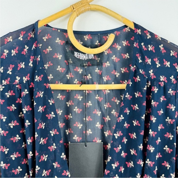 Reformation Dark navy with florals midi wrap dress NWT - Picture 6 of 14